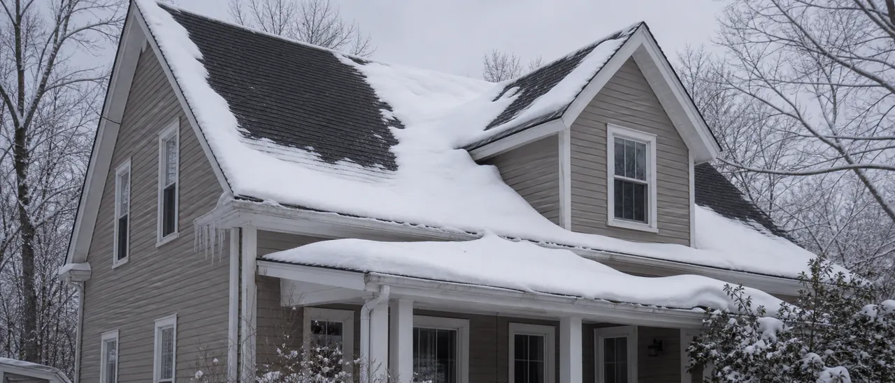 Educational illustration explaining what roof damage can heavy snow cause.