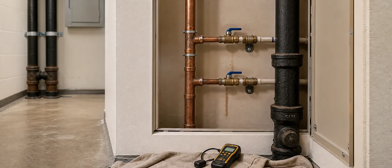Educational illustration explaining what do shared plumbing problems mean for a condo buyer.