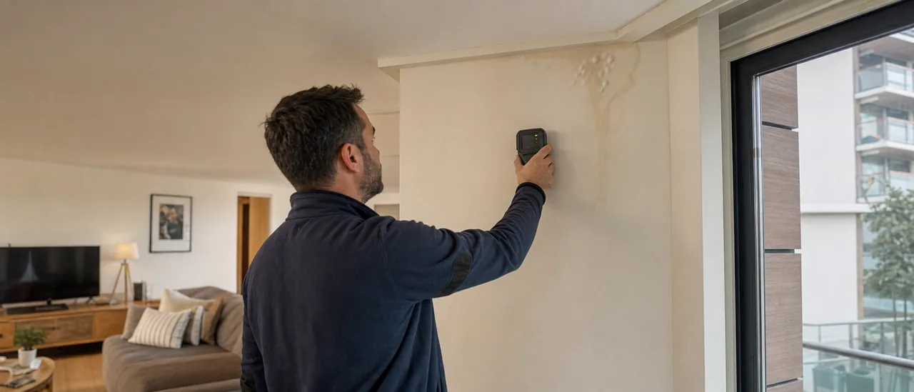 Educational illustration explaining what does condo water damage mean on a home inspection.