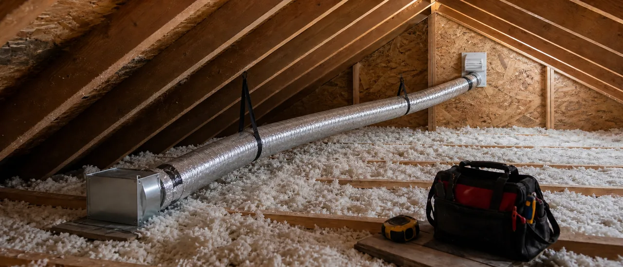 Educational illustration explaining how much does it cost to fix bathroom exhaust venting into the attic.