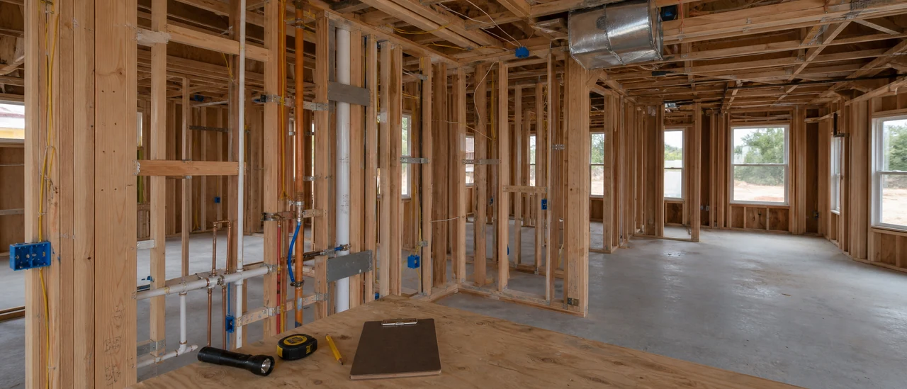 Educational illustration explaining what is a pre-drywall inspection and what does it include.