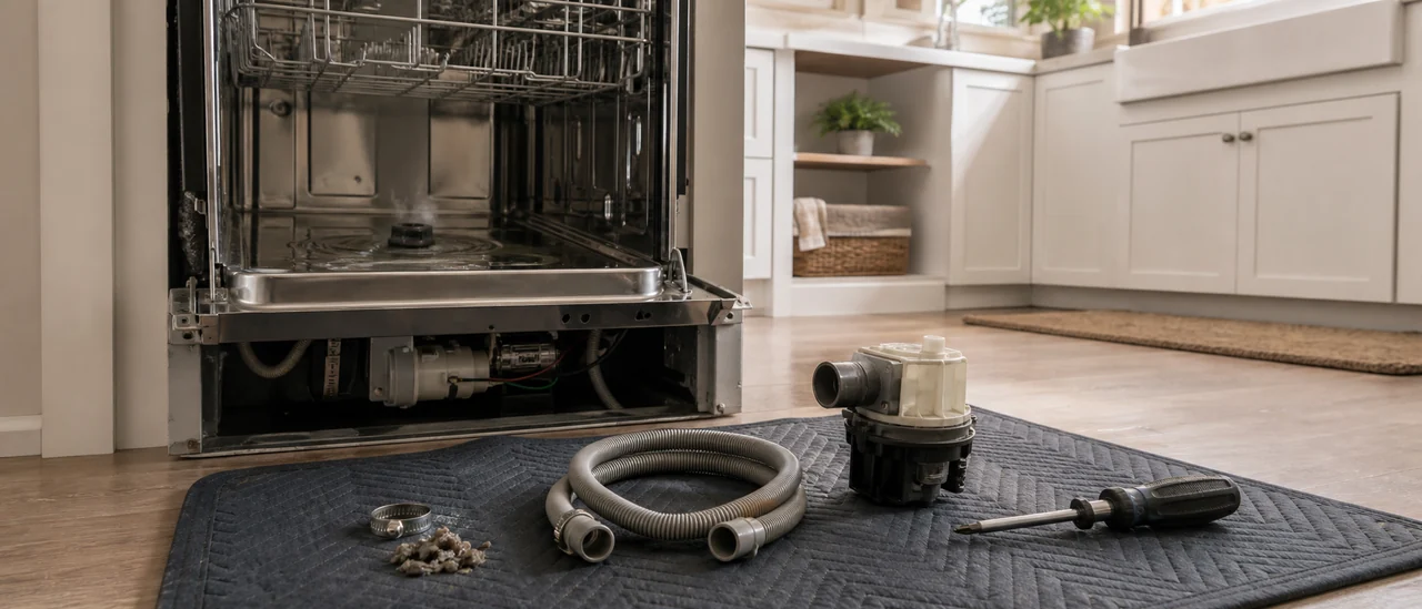Educational illustration explaining how much does it cost to fix a dishwasher that will not drain.