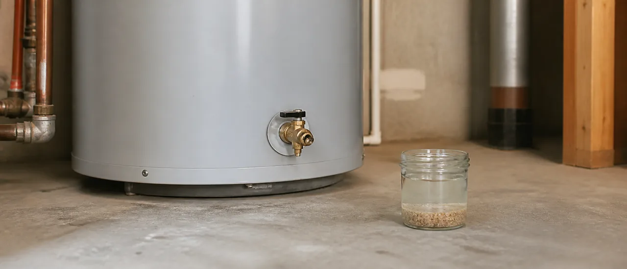 Educational illustration explaining what does sediment in the water heater mean on a home inspection.