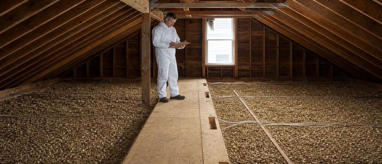 Educational illustration explaining should you buy a house with vermiculite insulation.