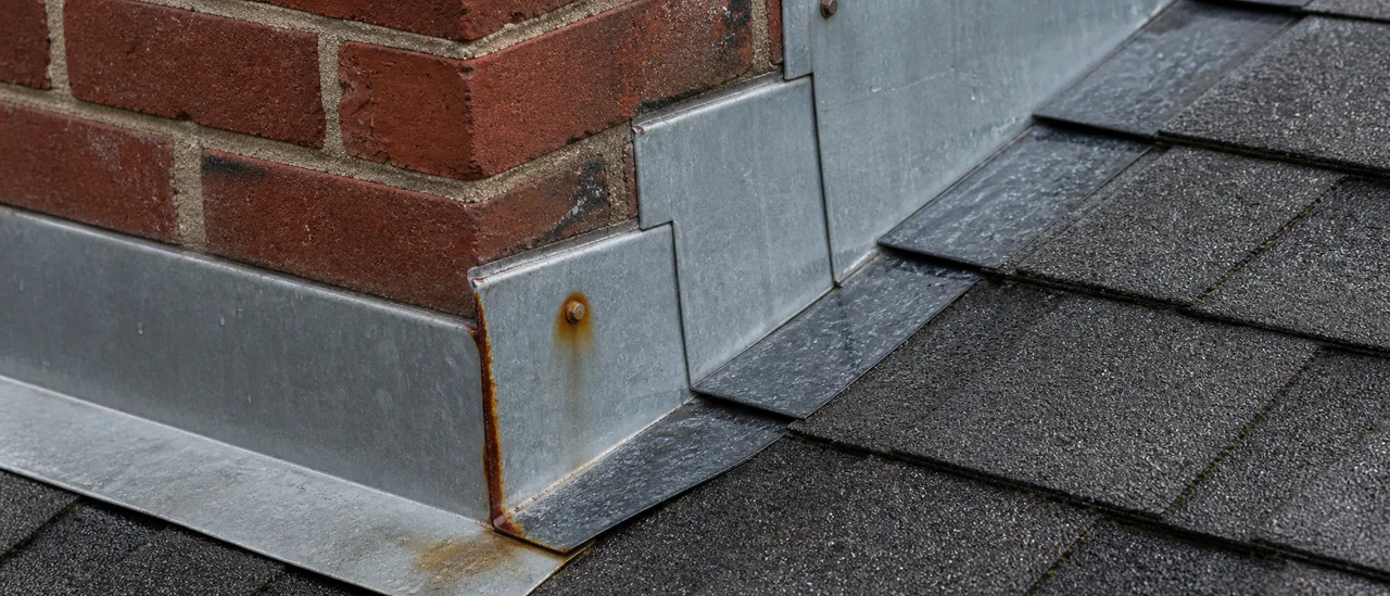 Educational illustration explaining what causes rusted roof flashing.