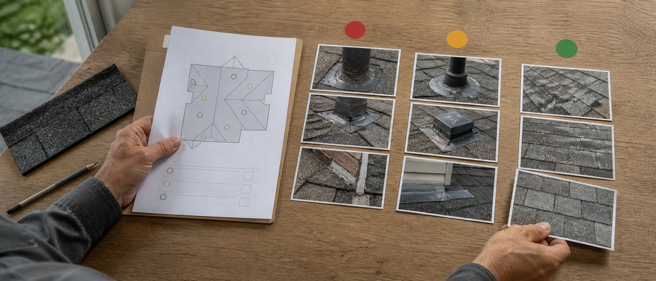 Educational illustration explaining how do i prioritize roof inspection findings.