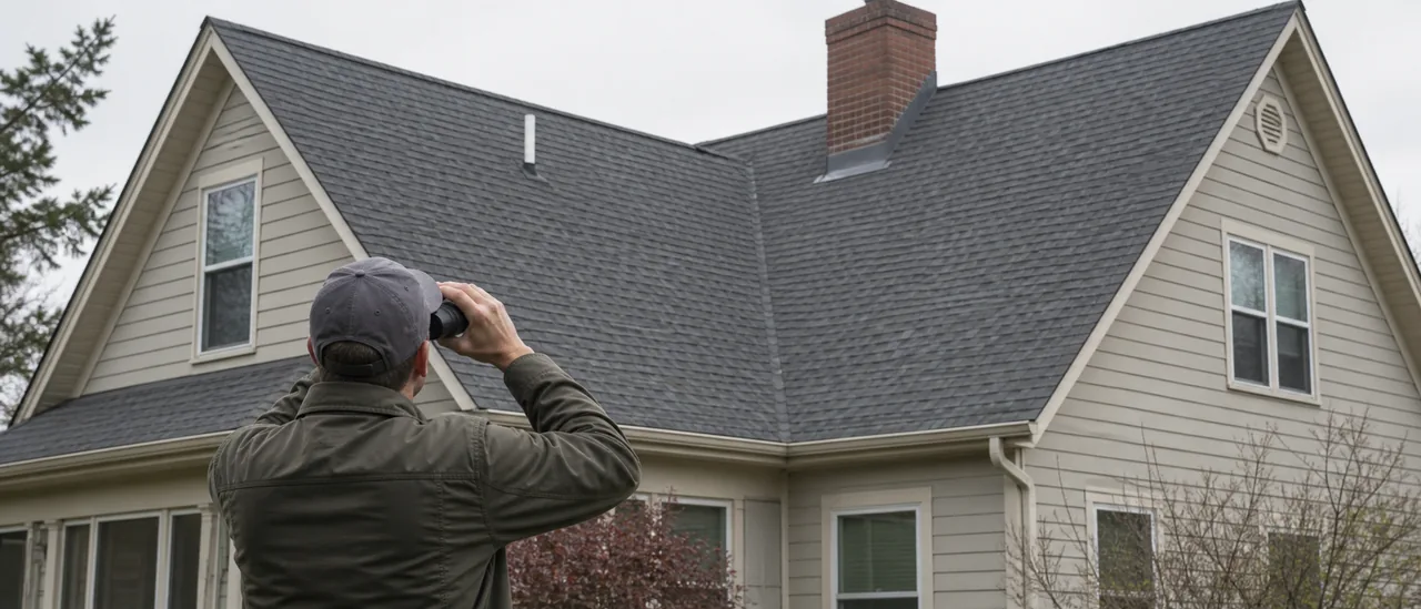 Educational illustration explaining how is a steep-pitch roof inspected.