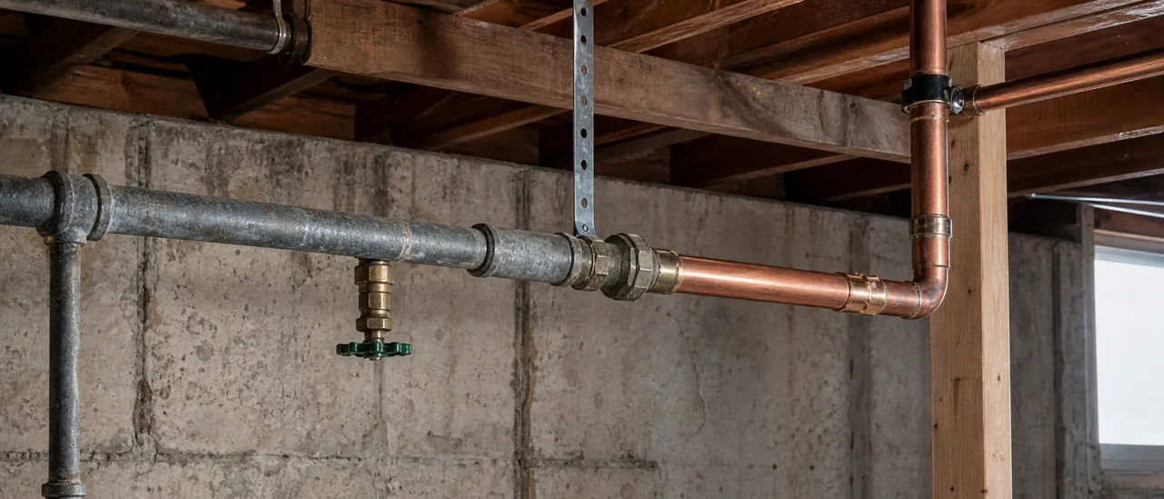 Educational illustration explaining what do old plumbing supply lines mean on a home inspection.