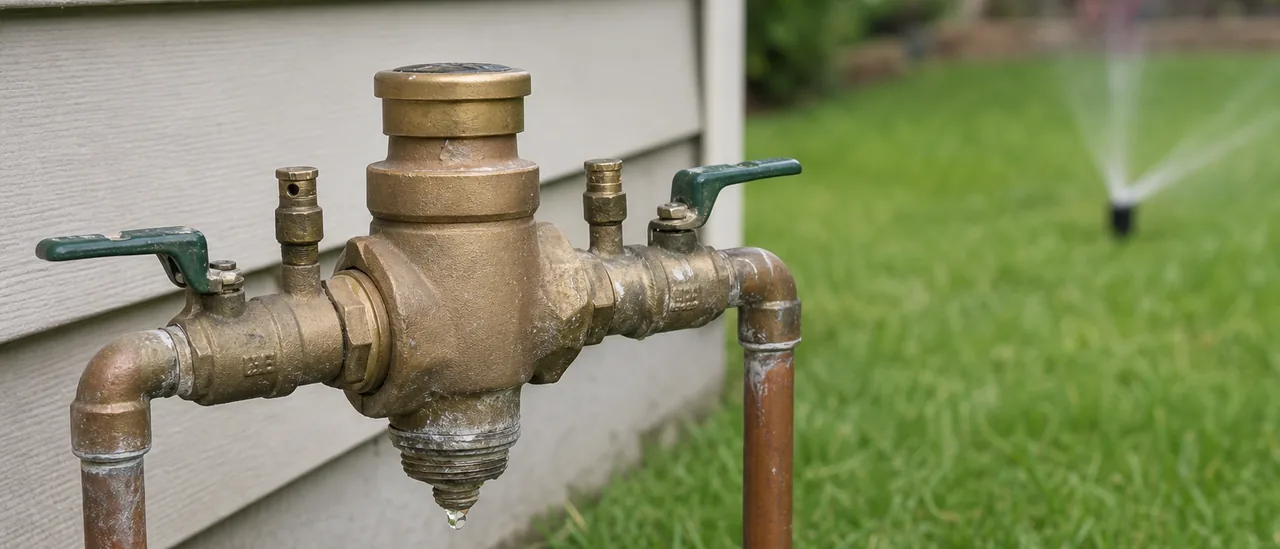Educational illustration explaining what do sprinkler backflow problems mean on a home inspection.