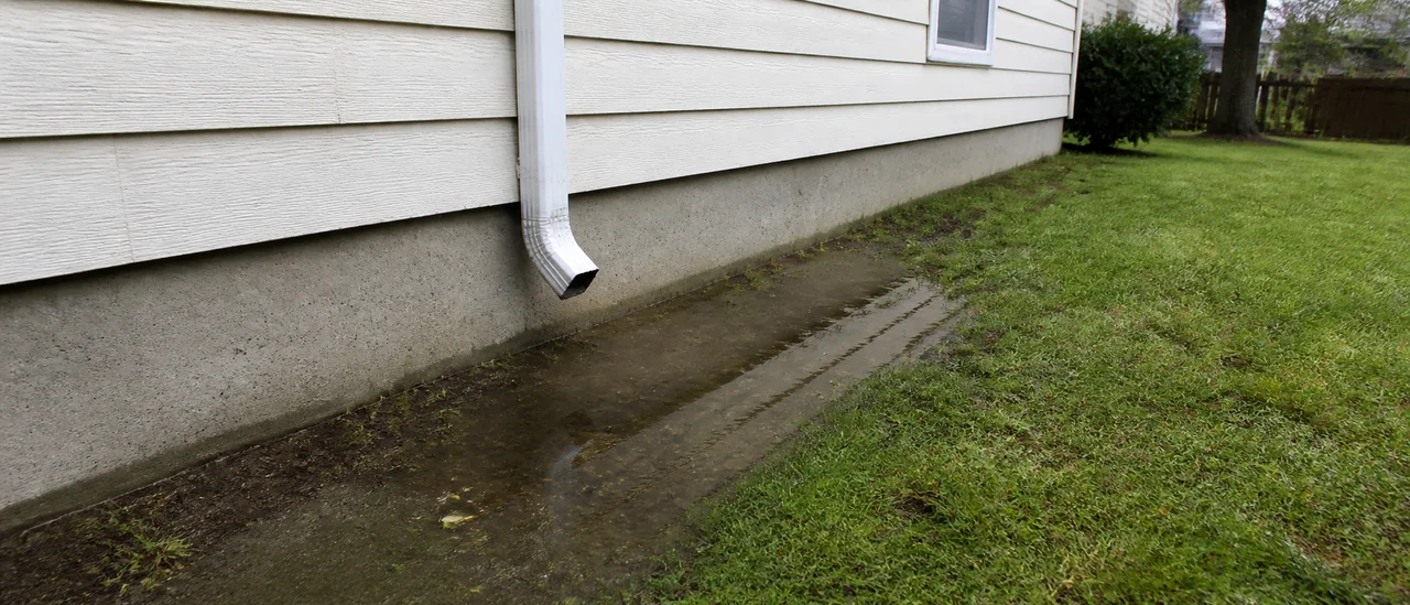 Educational illustration explaining should you buy a house with standing water near the foundation.