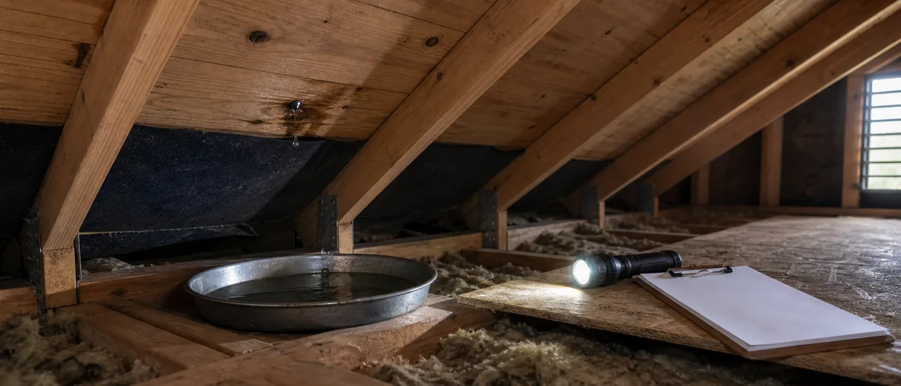 Educational illustration explaining can a lender close on a house with an active roof leak.