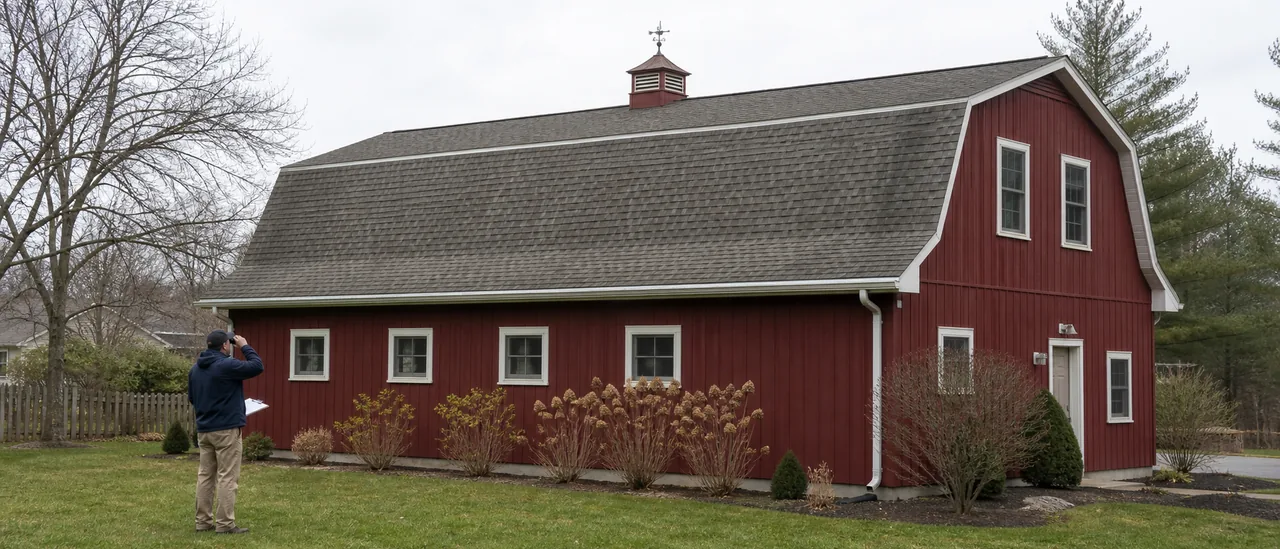 Educational illustration explaining how is a gambrel roof inspected.