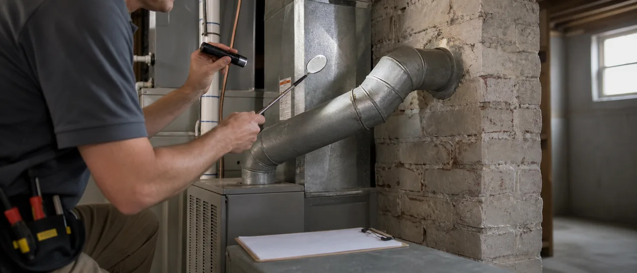 Educational illustration explaining should you buy a house with furnace venting problems.