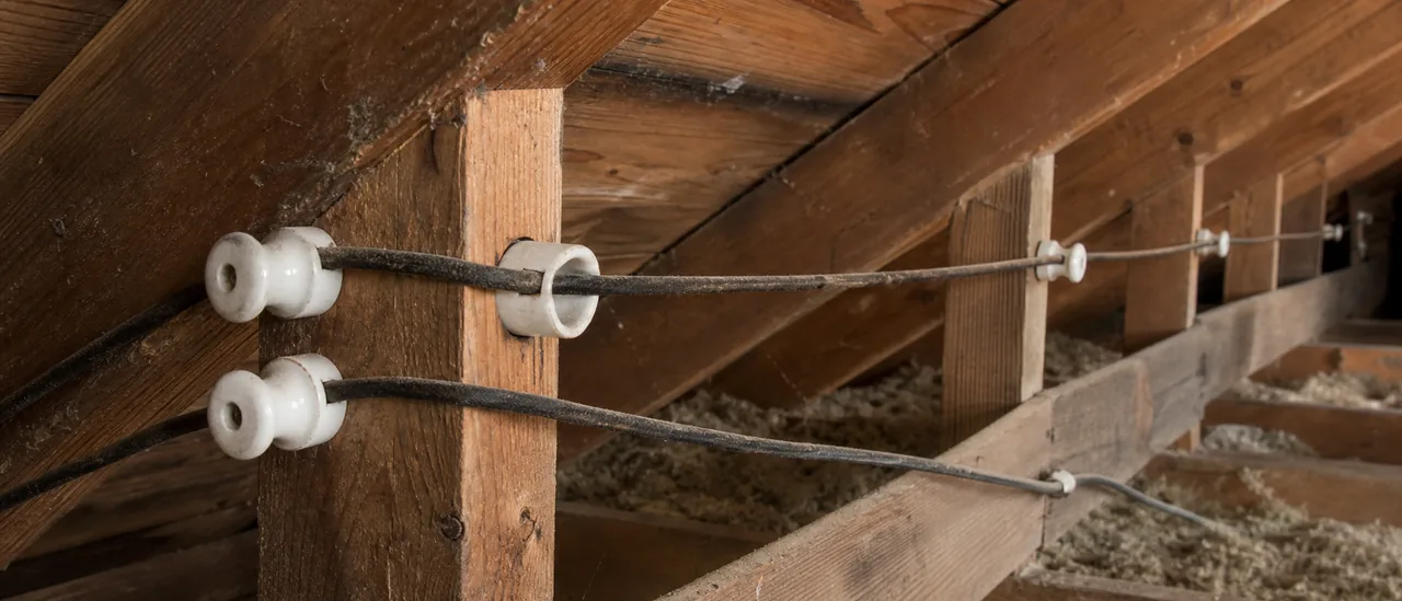 Educational illustration explaining what does knob-and-tube wiring mean on a home inspection.