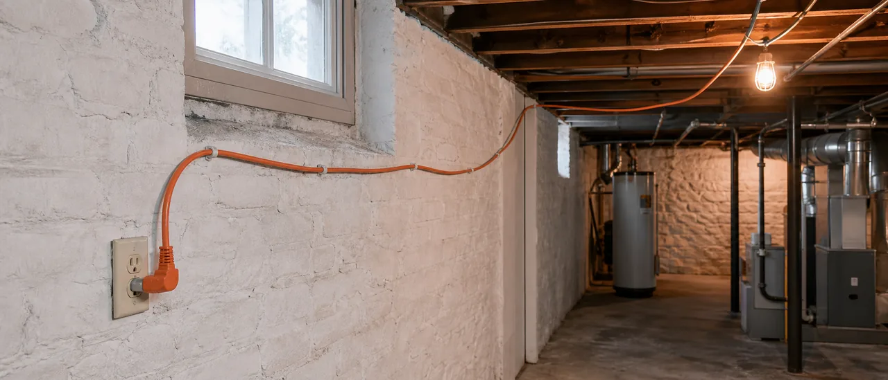 Educational illustration explaining should you buy a house with extension cords used as permanent wiring.